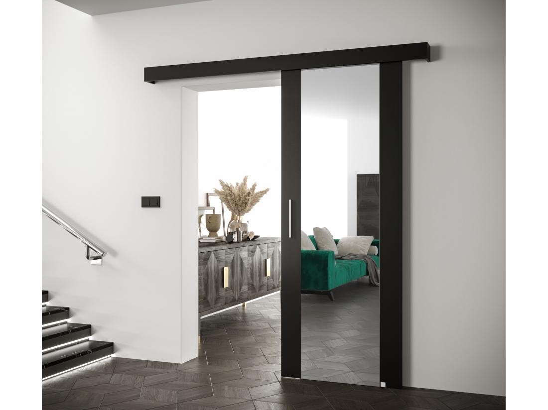 Vente Unique Portes Coulissantes Salwador II 90x204 Cm (Noir / Noir / Argent)