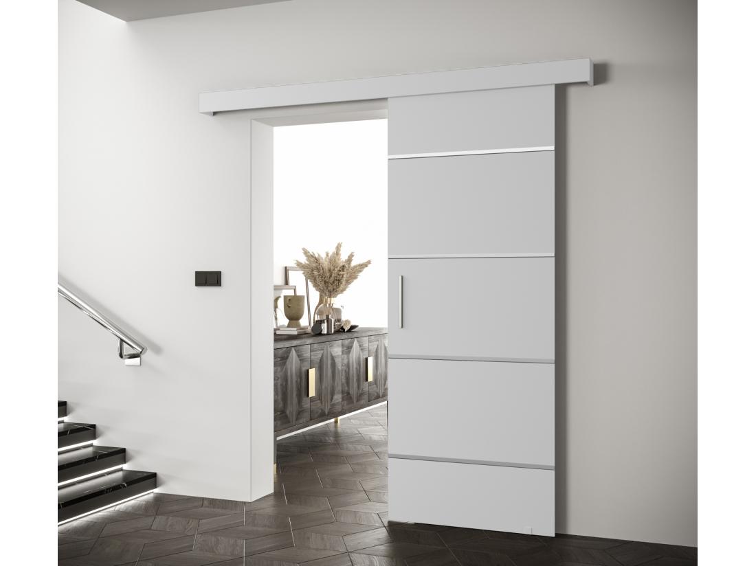 Vente Unique Portes Coulissantes Salwador IV 80x204 Cm (Blanc / Blanc / Argent)