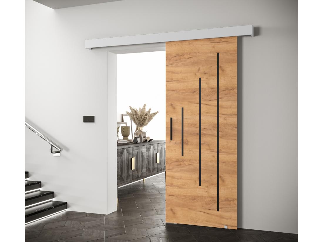 Vente Unique Portes Coulissantes Salwador Y 70x204 Cm (Chêne Craft / Blanc / Noir)