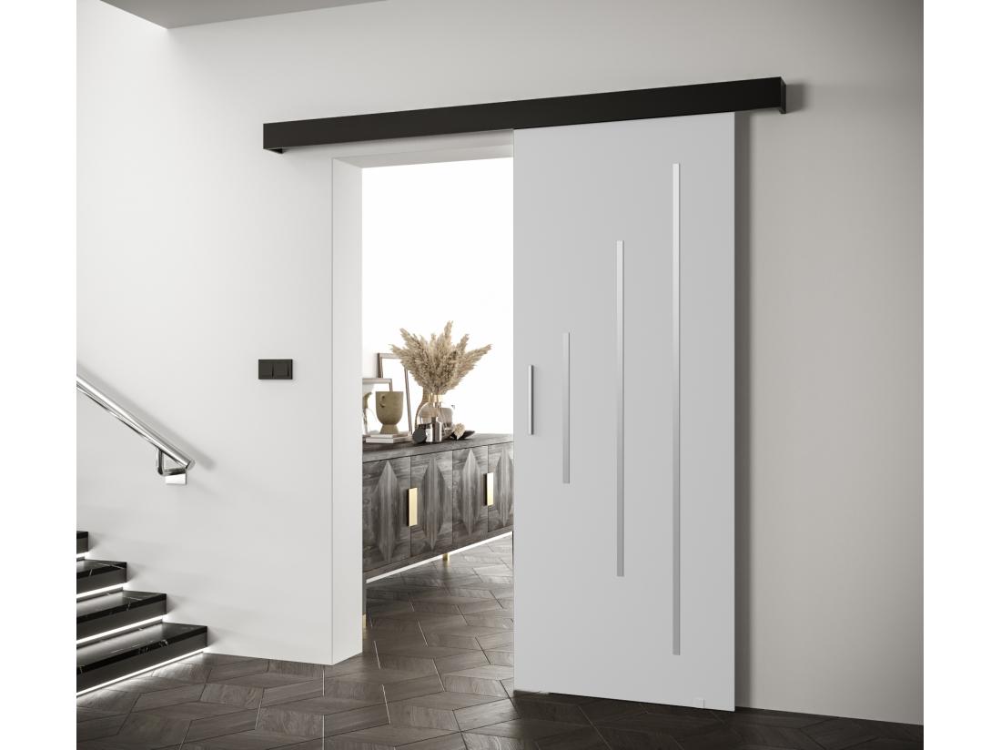 Vente Unique Portes Coulissantes Salwador Y 90x204 Cm (Blanc / Noir / Argent)