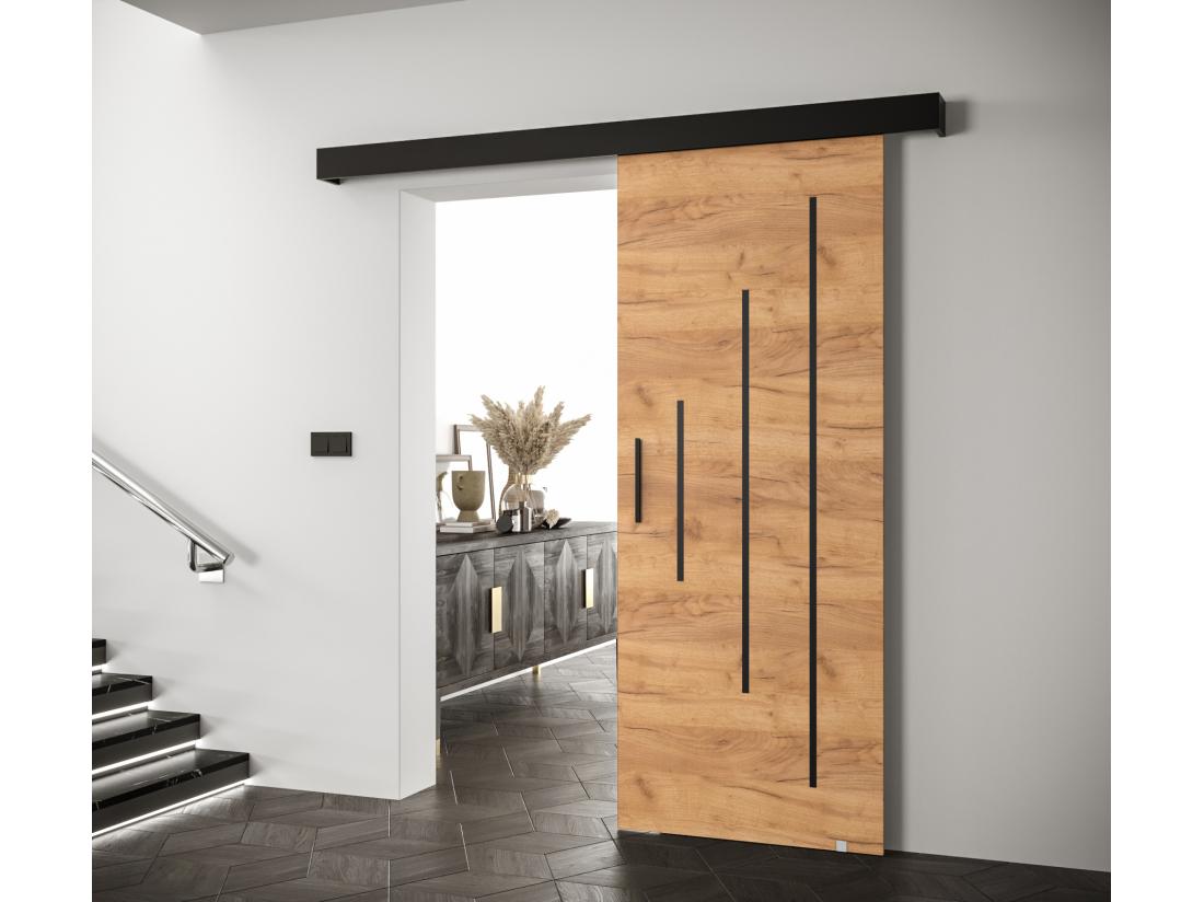 Vente Unique Portes Coulissantes Salwador Y 90x204 Cm (Chêne Craft / Noir / Noir)