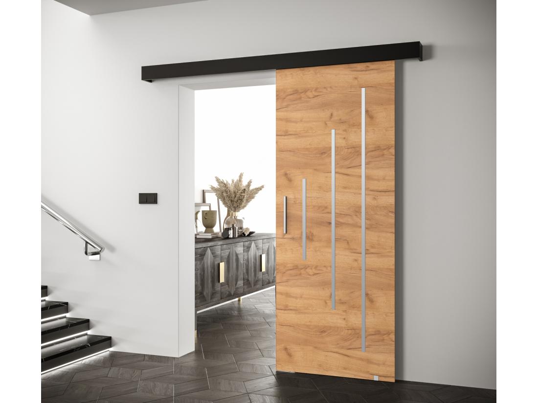 Vente Unique Portes Coulissantes Salwador Y 90x204 Cm (Chêne Craft / Noir / Argent)
