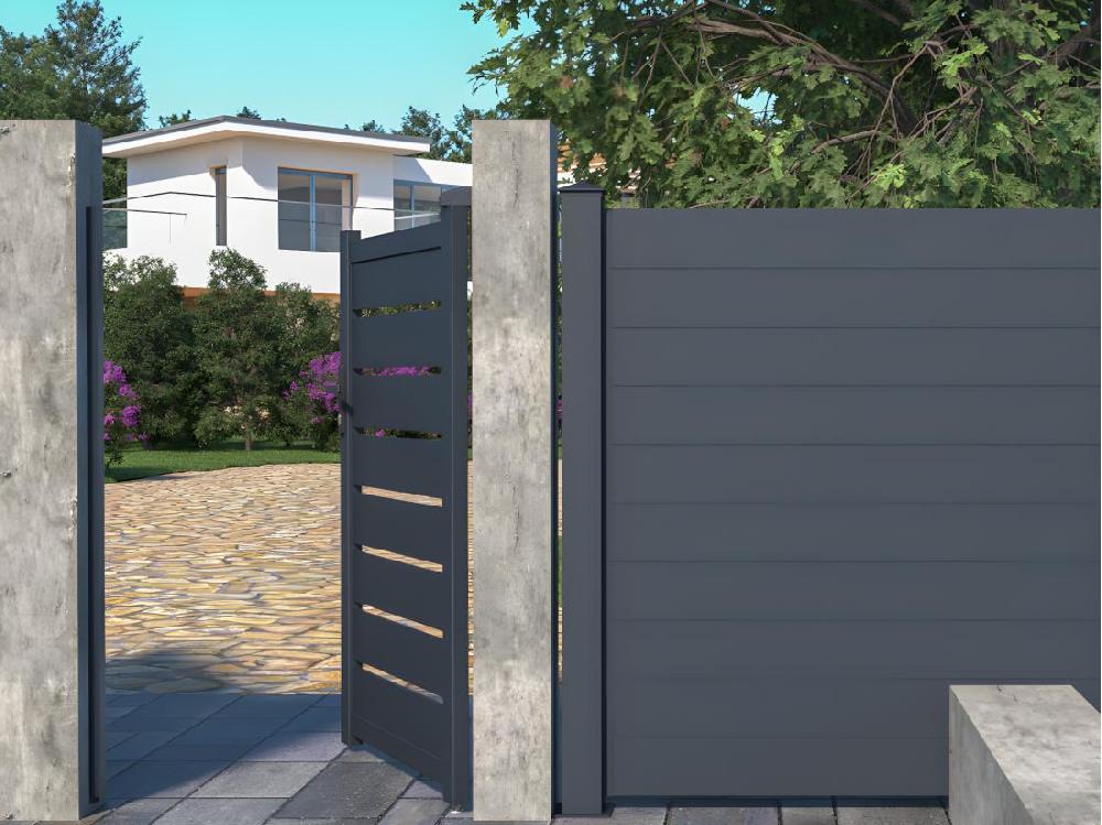 Vente Unique Portillon Battant Aluminium Ajouré L103 X H166 Cm Anthracite - PRIMO