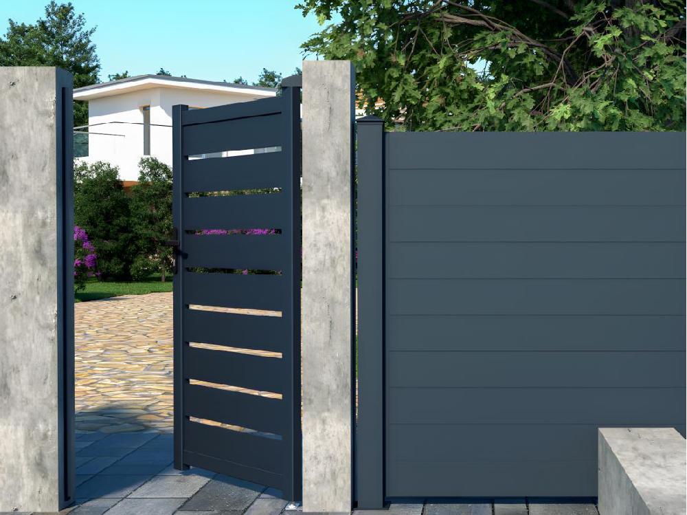 Vente Unique Portillon Battant Aluminium Ajouré L103 X H183 Cm Anthracite - PRIMO