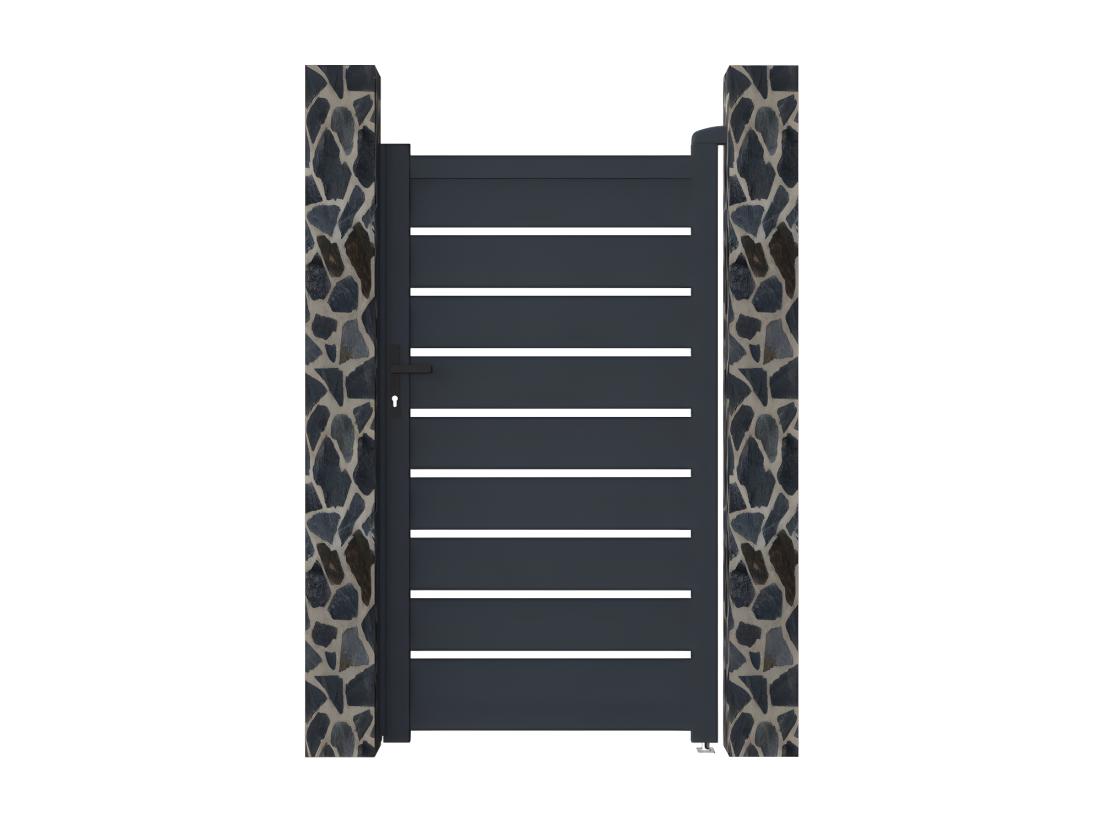 Vente Unique Portillon Battant Aluminium Ajouré L103 X H183 Cm Anthracite - PRIMO