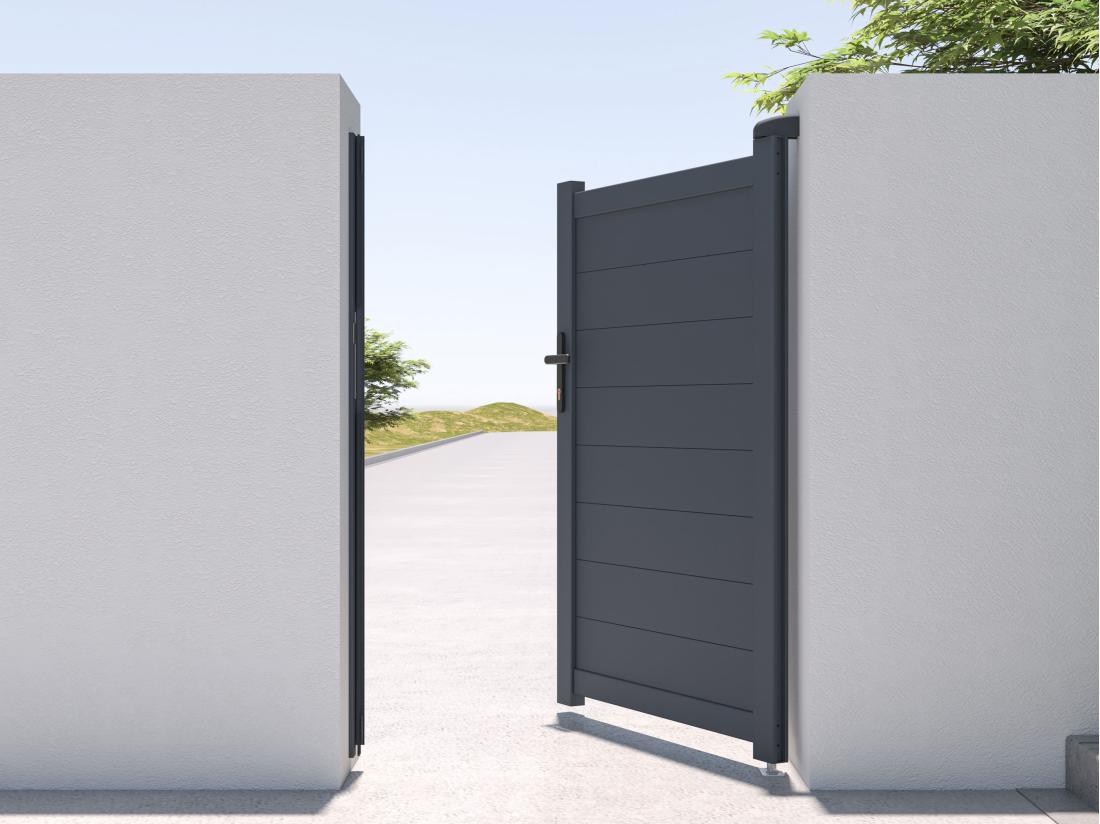 Vente Unique Portillon Battant Aluminium Plein L103 X H150 Cm Anthracite - NAZARIO