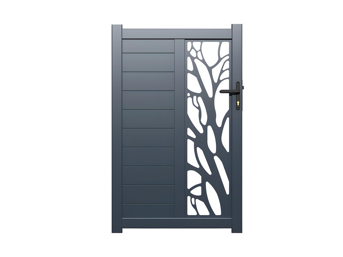 Vente Unique Portillon Battant Aluminium Semi Ajouré à Motifs L105 X H172 Cm Anthracite LABRIT II