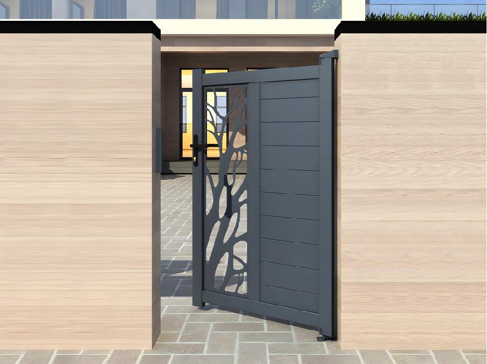 Vente Unique Portillon Battant Aluminium Semi Ajouré à Motifs L105 X H187 Cm Anthracite LABRIT II