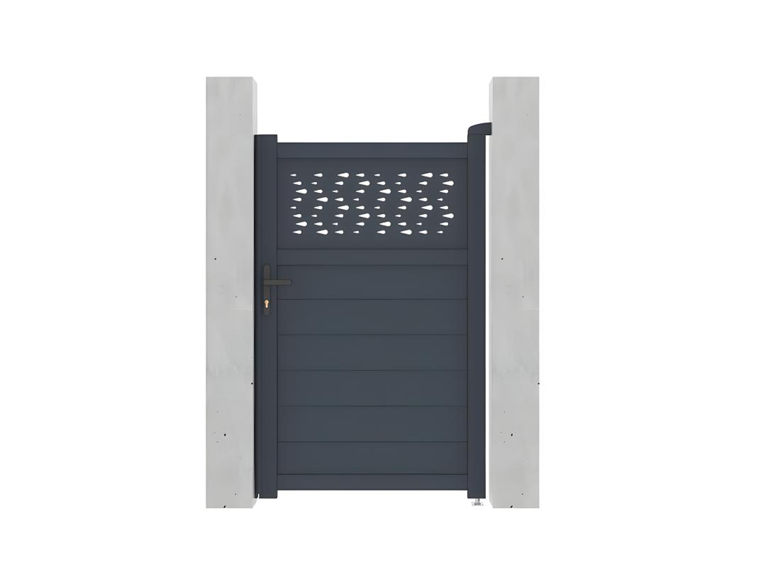 Vente Unique Portillon Battant Aluminium Semi Plein à Motifs L103 X H166 Cm Anthracite - BAZIO