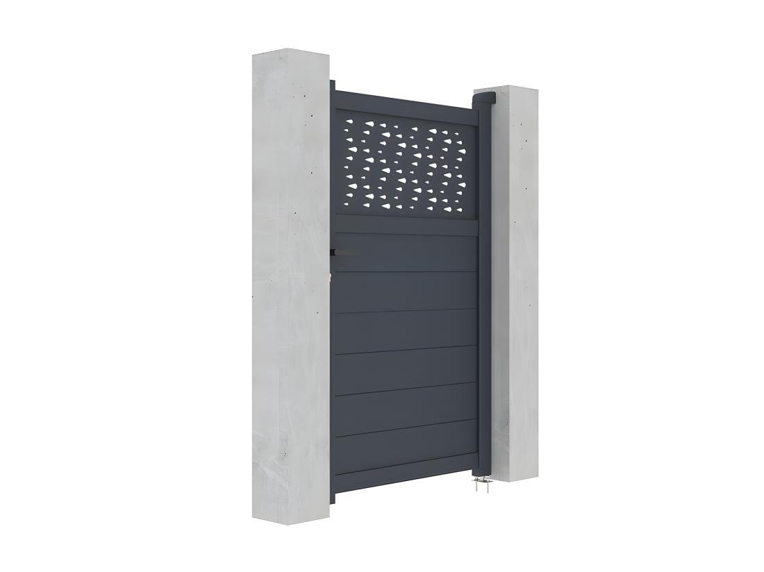 Vente Unique Portillon Battant Aluminium Semi Plein à Motifs L103 X H166 Cm Anthracite - BAZIO