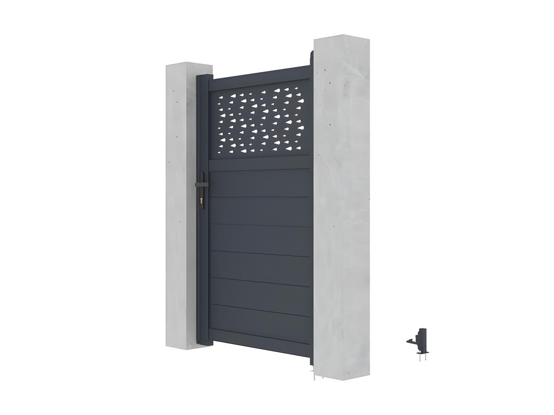 Vente Unique Portillon Battant Aluminium Semi Plein à Motifs L103 X H166 Cm Anthracite - BAZIO