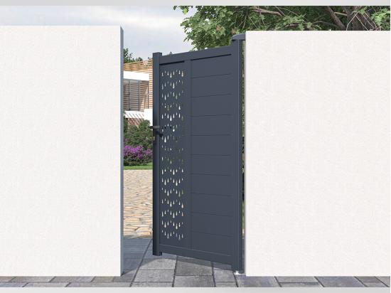vente unique Portillon battant aluminium semi plein à motifs L103 x H181 cm anthracite GREGOR