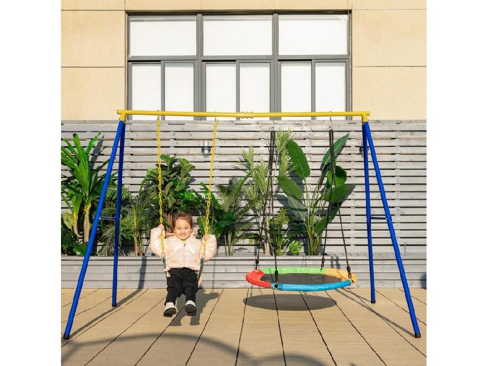Vente Unique Portique Avec Balançoire Nid D'Oiseau Ronde Ø100CM Balançoire Ceinture 1 2m Pour Enfant Charge 300KG 2 Méthodes De Fixation