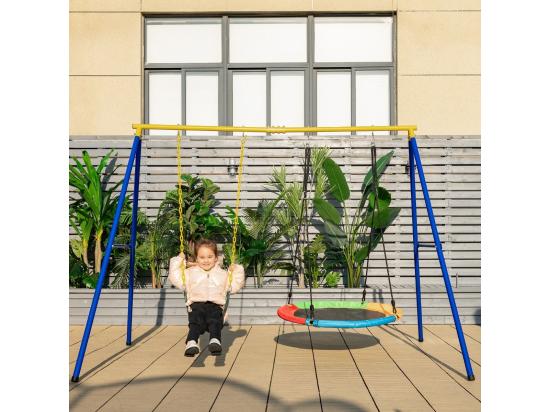 Vente Unique Portique Avec Balançoire Nid D'Oiseau Ronde Ø100CM Balançoire Ceinture 1 2m Pour Enfant Charge 300KG 2 Méthodes De Fixation