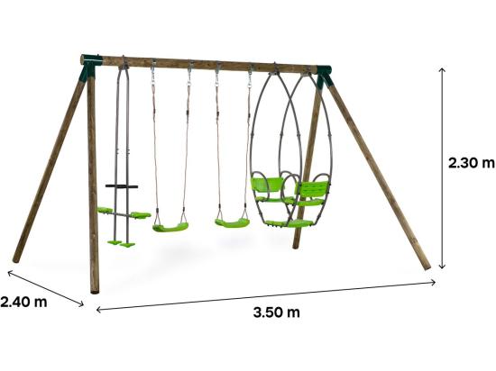Vente Unique Portique Bois "Nelio" - Avec 2 Balançoires 1 Vis-à-vis Et 1 Nacelle