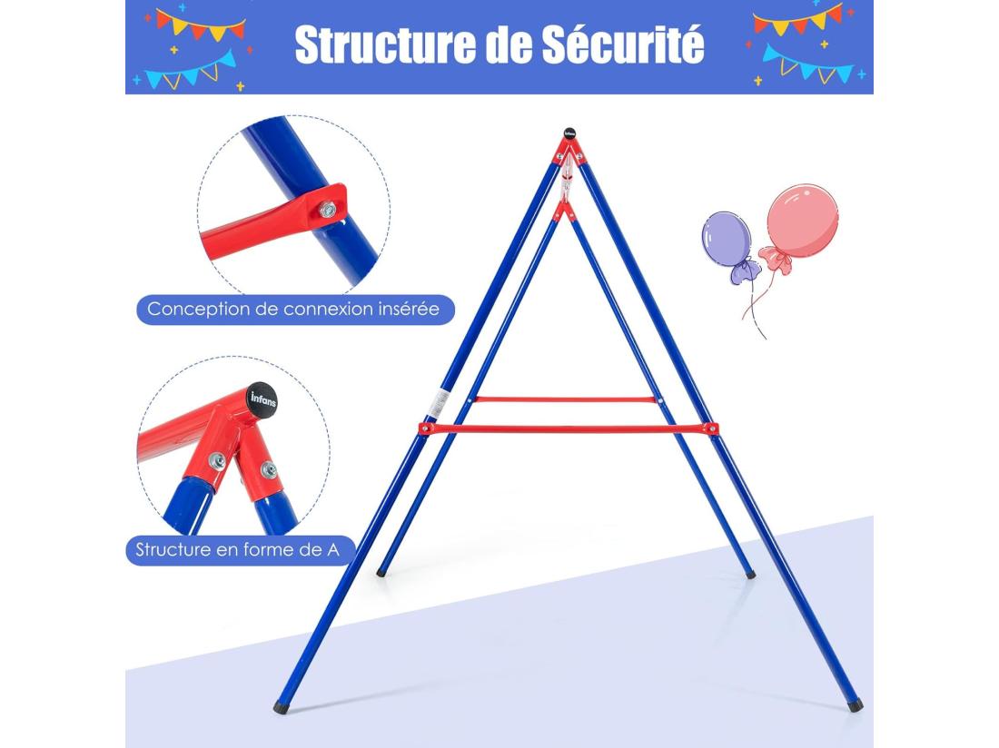 Vente Unique Portique De Balançoire En Métal Avec Structure En A Support De Balançoire Avec Tapis Antidérapant Charge 250kg Pour Intérieur Et Extérieur 194 X 184 X 180 Cm Sans Balançoire (Rouge)