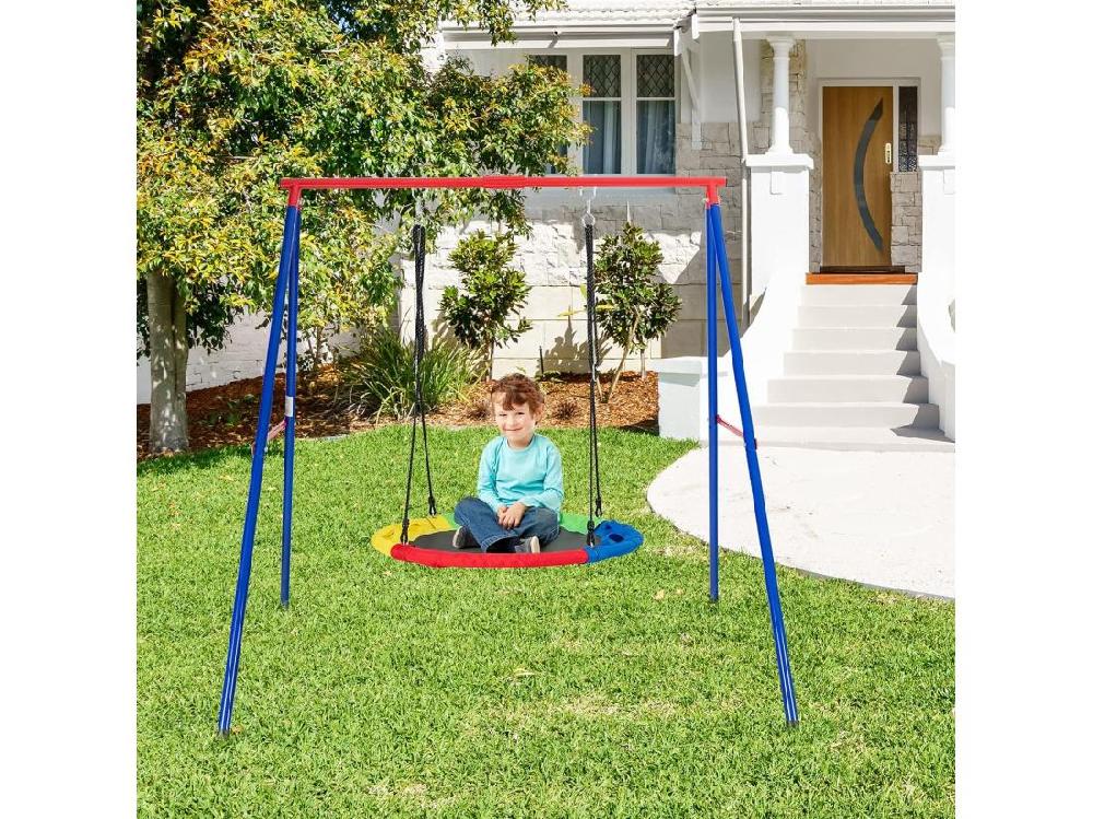 Vente Unique Portique De Balançoire En Métal Avec Structure En A Support De Balançoire Avec Tapis Antidérapant Charge 250kg Pour Intérieur Et Extérieur 194 X 184 X 180 Cm Sans Balançoire (Rouge)