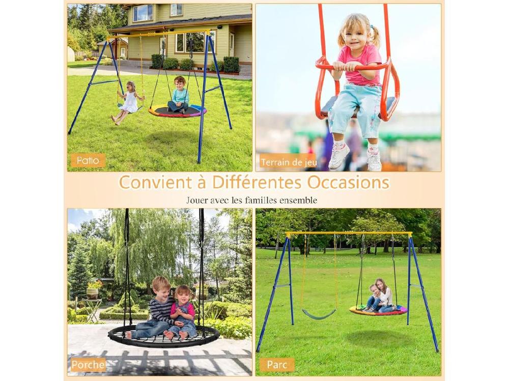 Vente Unique Portique De Balançoire Pour Enfants En Forme De A Charge 300KG Avec 2 Façons De Suspendre Piquets D'Ancrage 249x185x181 5cm