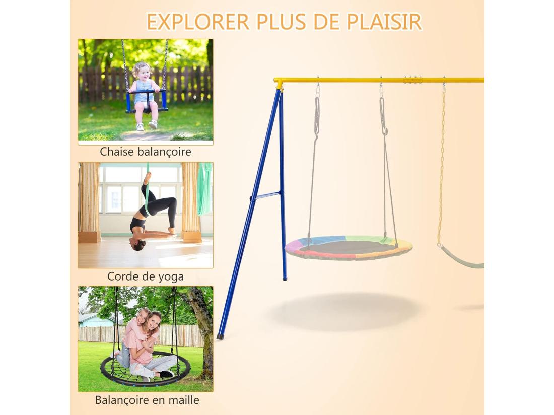 Vente Unique Portique De Balançoire Pour Enfants En Forme De A Charge 300KG Avec 2 Façons De Suspendre Piquets D'Ancrage 249x185x181 5cm