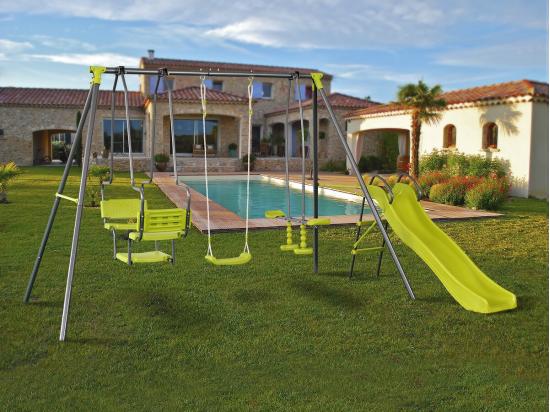 Vente Unique Portique En Métal "Ludo II" Avec 4 Agrès - 315 X 225 X 195 Cm - Vert
