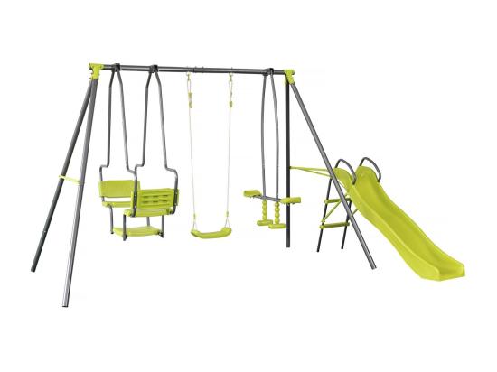 vente unique Portique en métal "Ludo II" avec 4 agrès - 315 x 225 x 195 cm - Vert