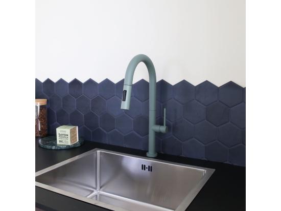 vente unique Portofino mitigeur évier à douchette extractible gris vert - Essebagno