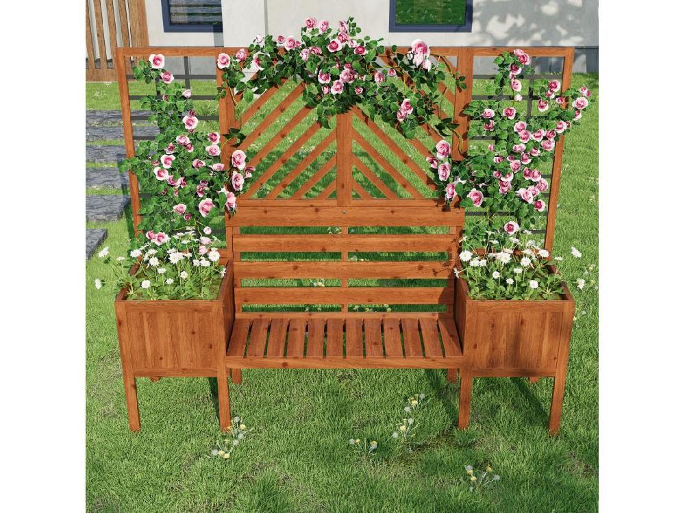 Vente Unique Pot De Fleurs Jardinière Avec Treillis Comme Aide à L'escalade Pot De Fleurs Jardinière Jardinière Avec Treillis Et Siège Marron
