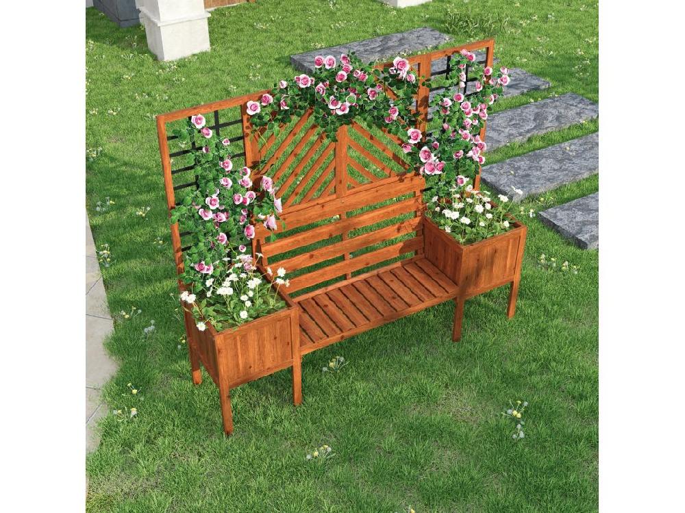 Vente Unique Pot De Fleurs Jardinière Avec Treillis Comme Aide à L'escalade Pot De Fleurs Jardinière Jardinière Avec Treillis Et Siège Marron