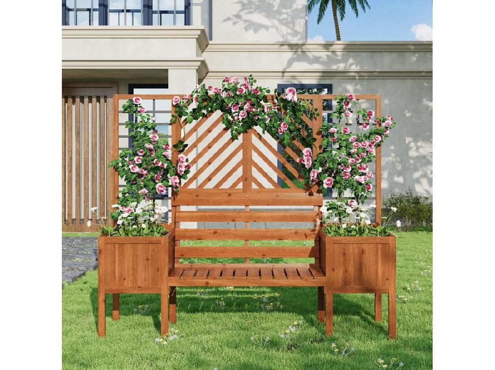 vente unique Pot de fleurs jardinière avec treillis comme aide à l'escalade pot de fleurs jardinière jardinière avec treillis et siège marron