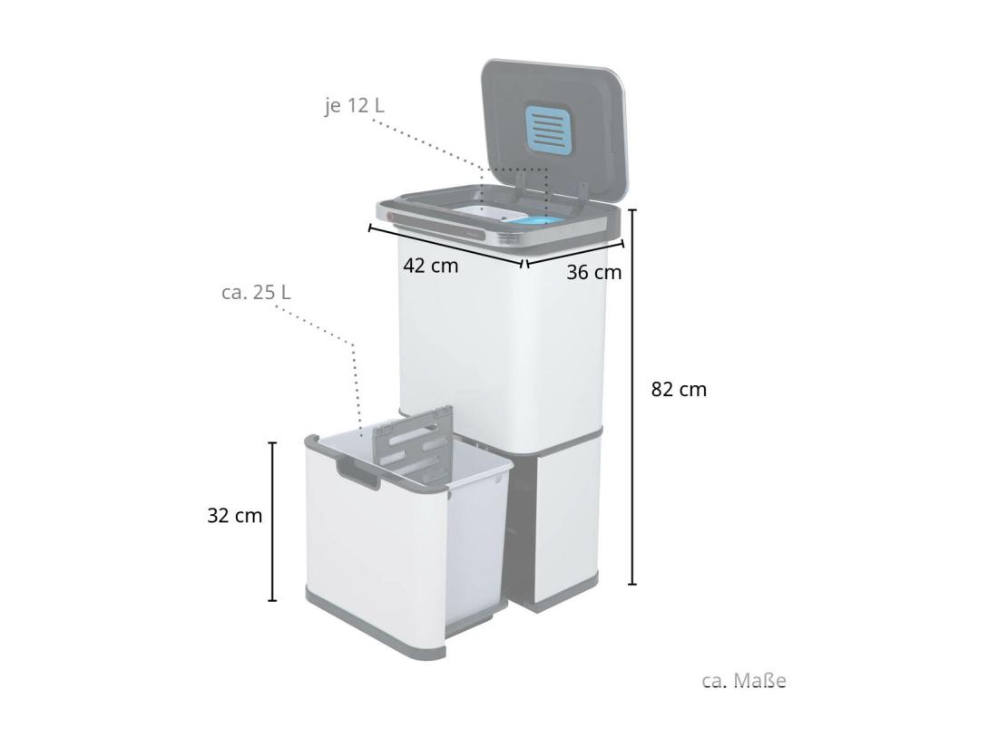 Vente Unique Poubelle à Capteur 60L Fonction Autonettoyante Et Filtre à Charbon Actif