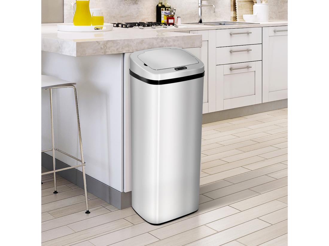 Vente Unique Poubelle à Capteur De Mouvement Ouverture Automatique 50L Acier Inox