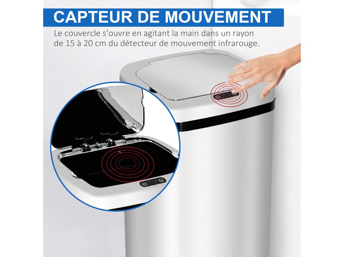 vente unique Poubelle à capteur de mouvement ouverture automatique 50L acier inox
