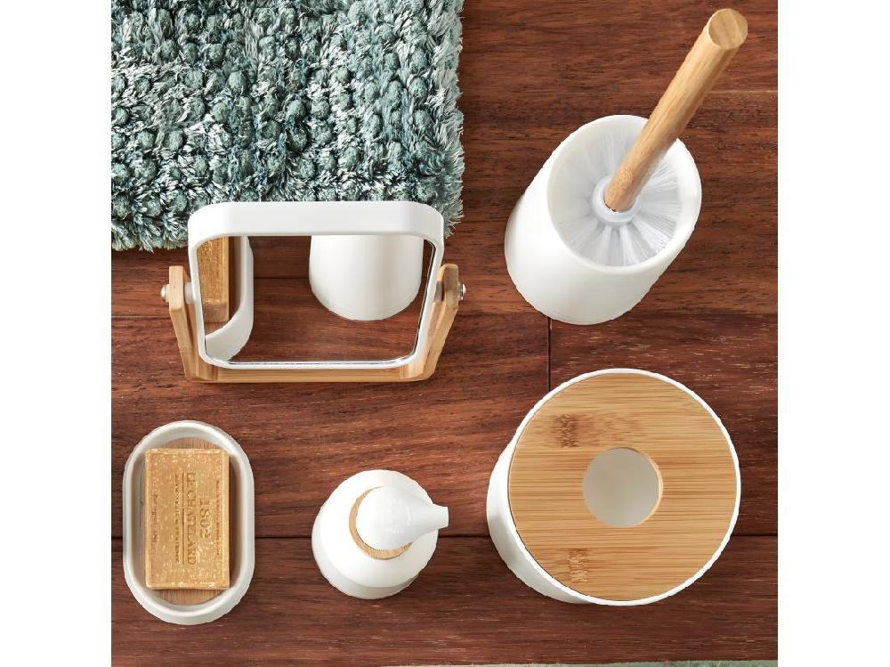 Vente Unique Poubelle à Coton Couvercle Bambou 1.5L