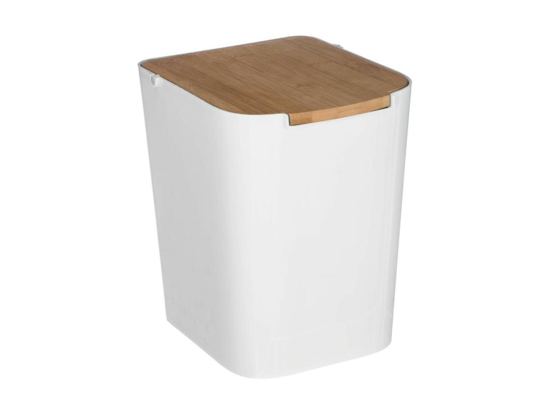 Vente Unique Poubelle à Couvercle Bambou "Natureo" 5L Blanc