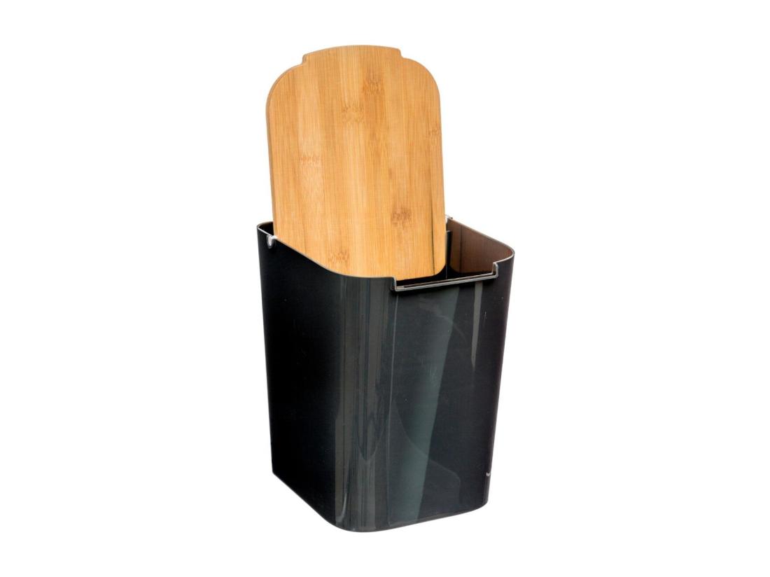 Vente Unique Poubelle à Couvercle Bambou "Natureo" 5L Noir