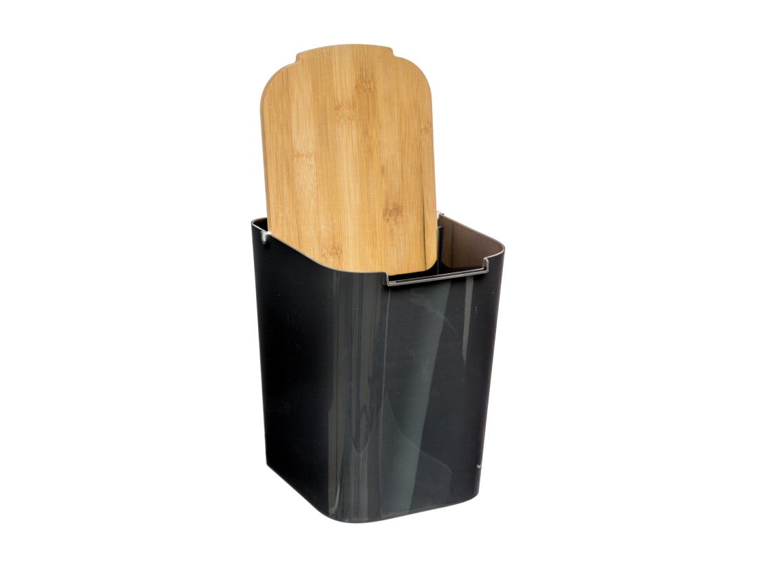 Vente Unique Poubelle à Couvercle Bambou "Natureo" 5L Noir