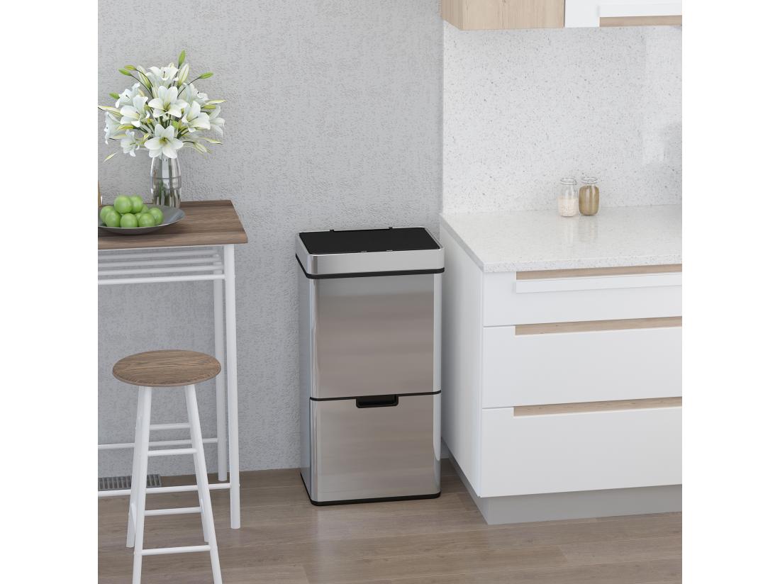 Vente Unique Poubelle Automatique Détecteur De Mouvement Poubelle Tri Selectif 3 Bacs Capacité Totale 72L Acier Inox. Brossé