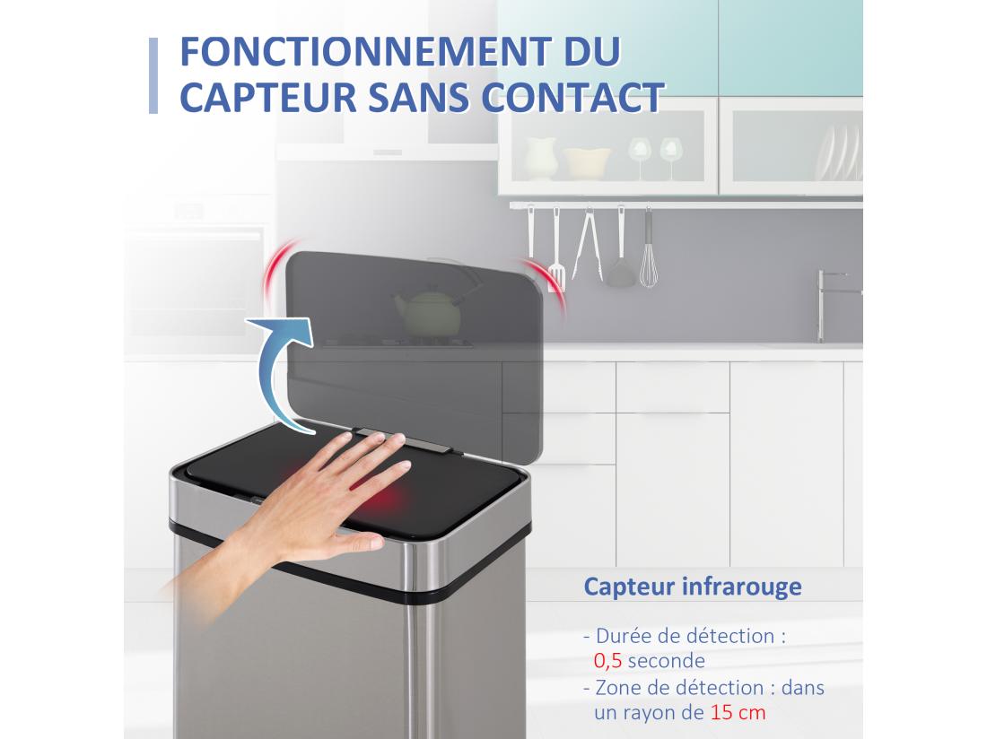 Vente Unique Poubelle Automatique Détecteur De Mouvement Poubelle Tri Selectif 3 Bacs Capacité Totale 72L Acier Inox. Brossé