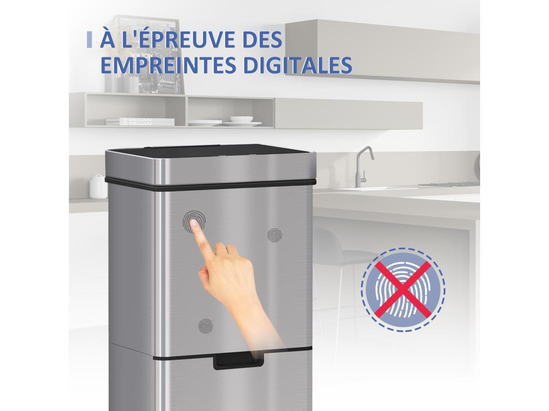 vente unique Poubelle automatique détecteur de mouvement poubelle tri selectif 3 bacs capacité totale 72L acier inox. brossé