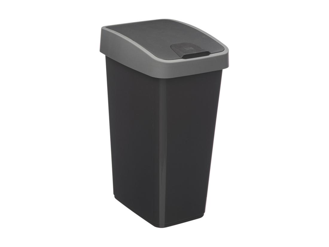 Vente Unique Poubelle De Cuisine "2 Ouvertures" 25L Gris & Noir