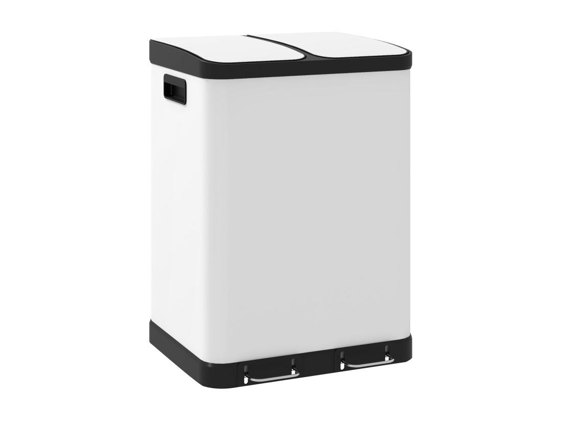 vente unique Poubelle de cuisine 2 x 30L - poubelle à pédale 2 compartiments seaux amovibles - acier inox. blanc
