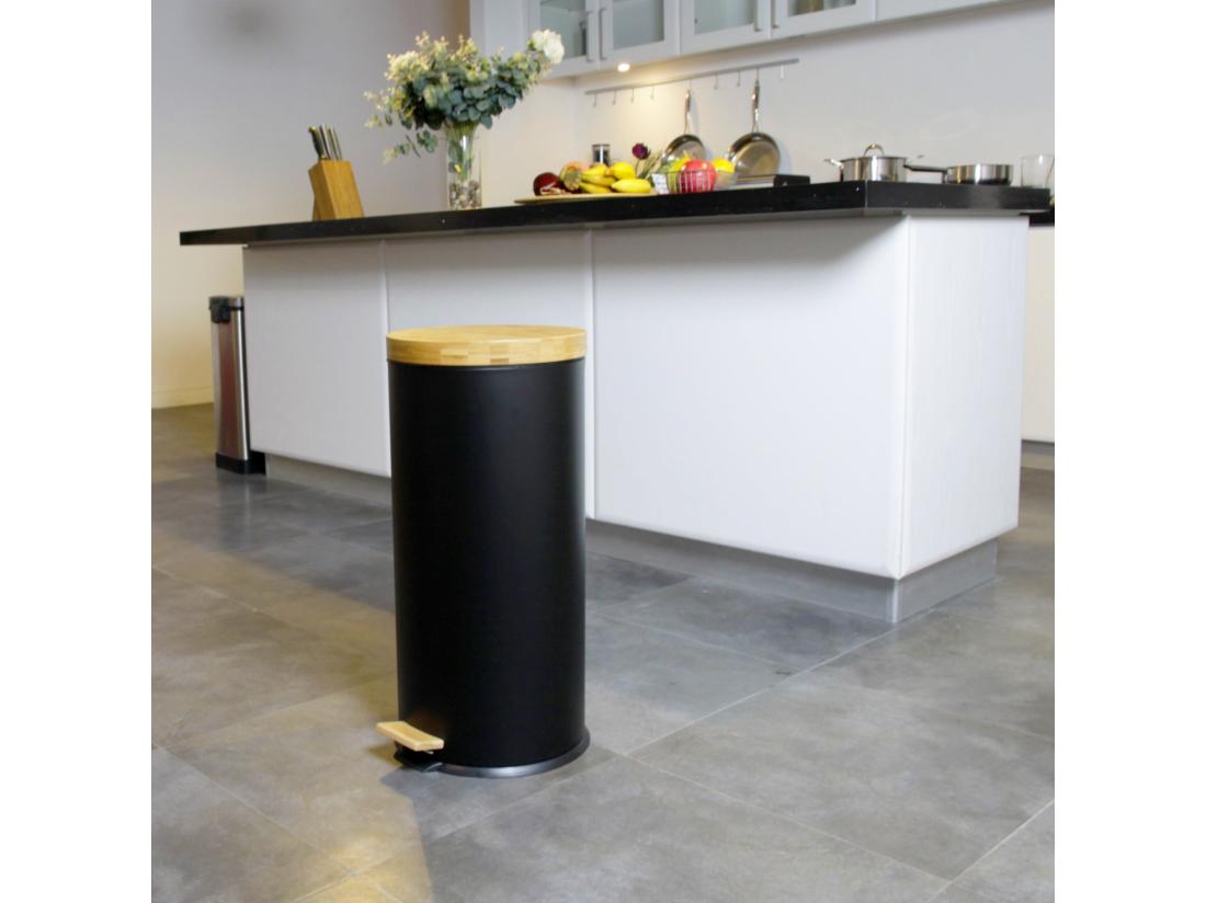 Vente Unique Poubelle De Cuisine à Pédale FOREST Noir Acier Inoxydable 30 L