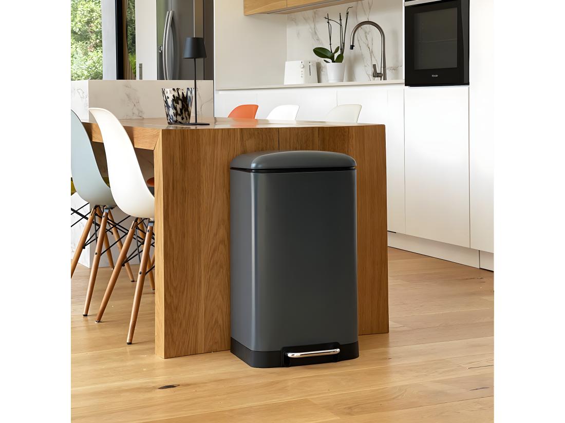 Vente Unique Poubelle De Cuisine à Pédale GREENWICH Gris Acier Inoxydable 40 L