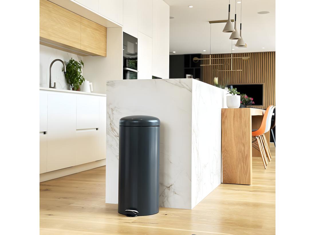 Vente Unique Poubelle De Cuisine à Pédale URBAN Gris Acier Inoxydable 30 L