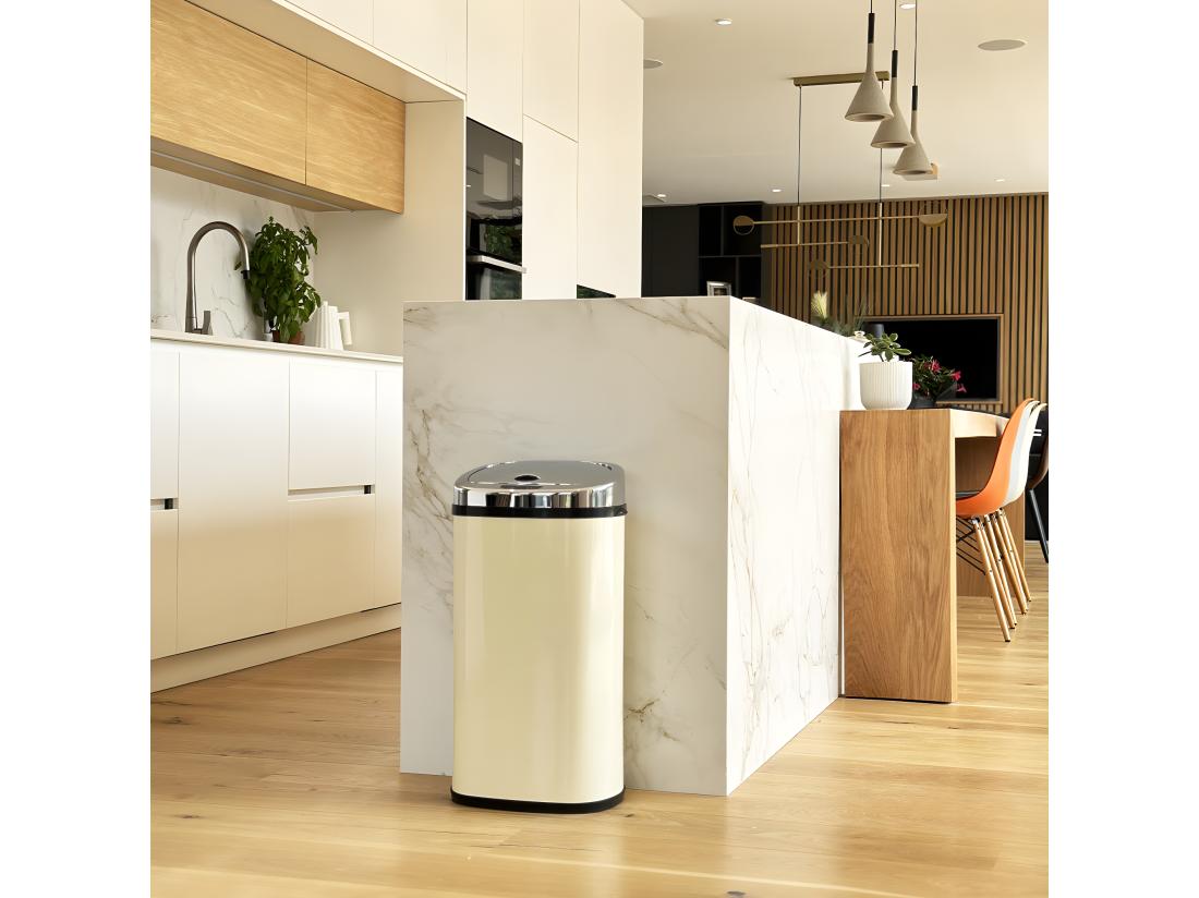 Vente Unique Poubelle De Cuisine Automatique LARGO Beige Acier Inoxydable 42 L