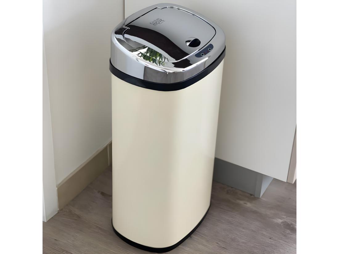 Vente Unique Poubelle De Cuisine Automatique LARGO Beige Acier Inoxydable 42 L