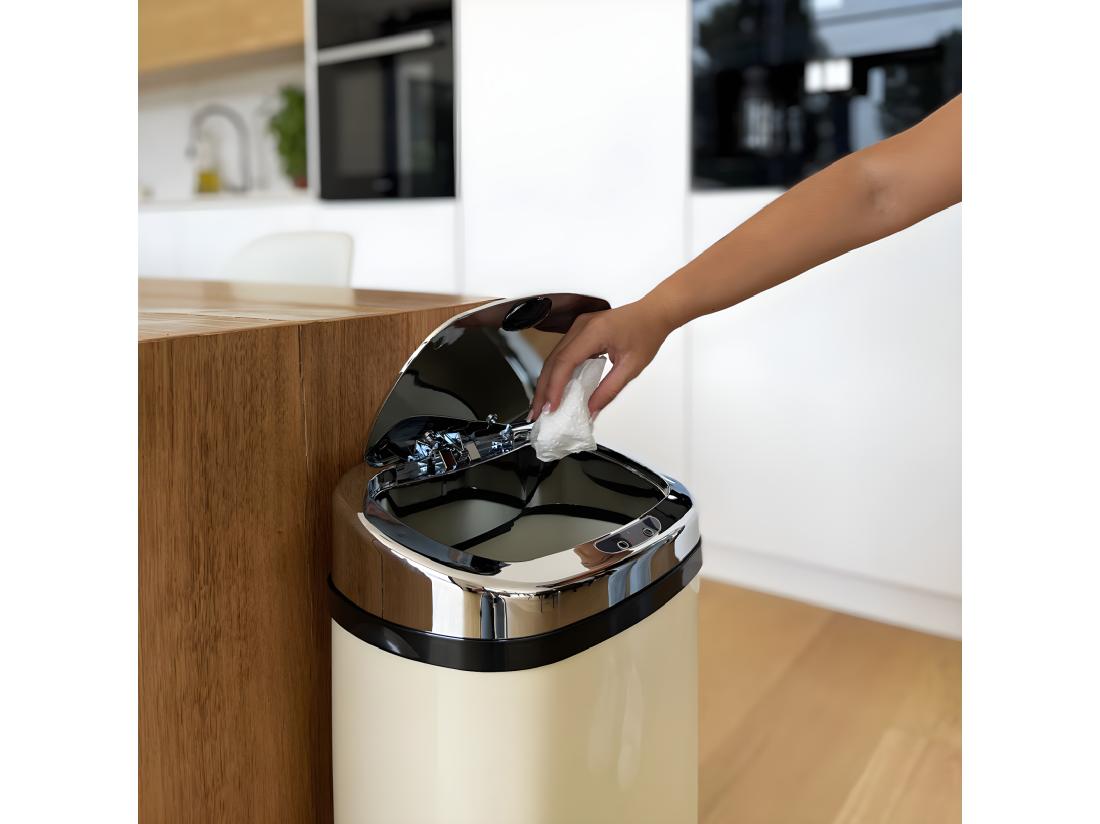 Vente Unique Poubelle De Cuisine Automatique LARGO Beige Acier Inoxydable 42 L