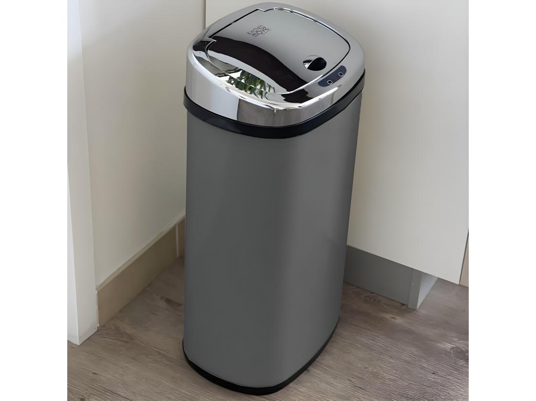 Vente Unique Poubelle De Cuisine Automatique LARGO Gris Acier Inoxydable 42 L