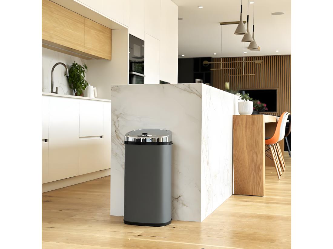 Vente Unique Poubelle De Cuisine Automatique LARGO Gris Acier Inoxydable 42 L