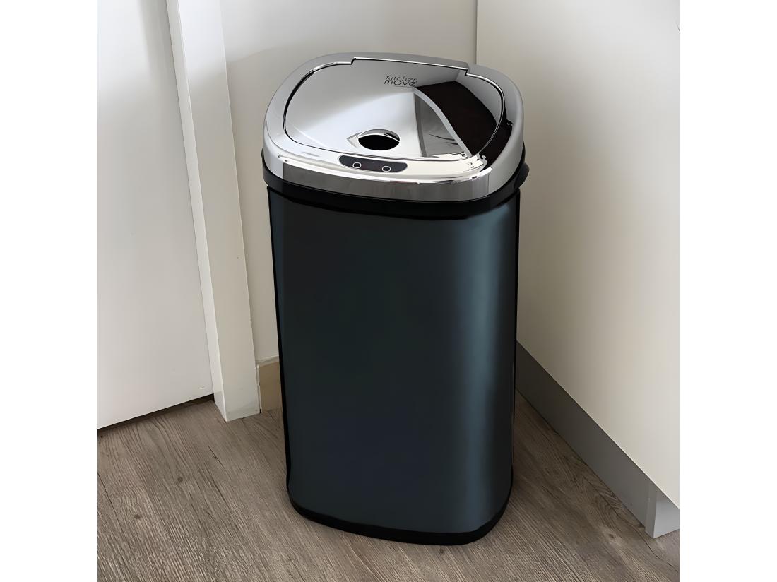 Vente Unique Poubelle De Cuisine Automatique LARGO Noir Acier Inoxydable 42 L